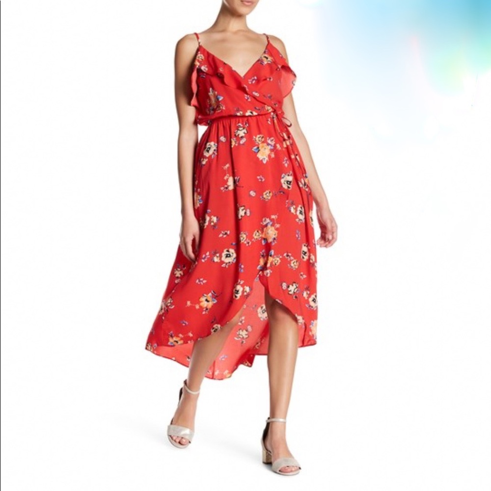 Soprano Ruffle Wrap Floral Midi Dress